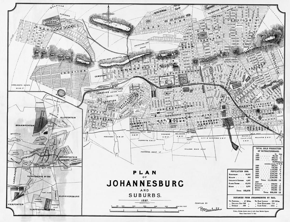 Johannesburg (Joburg Jozi) historischer Stadtplan