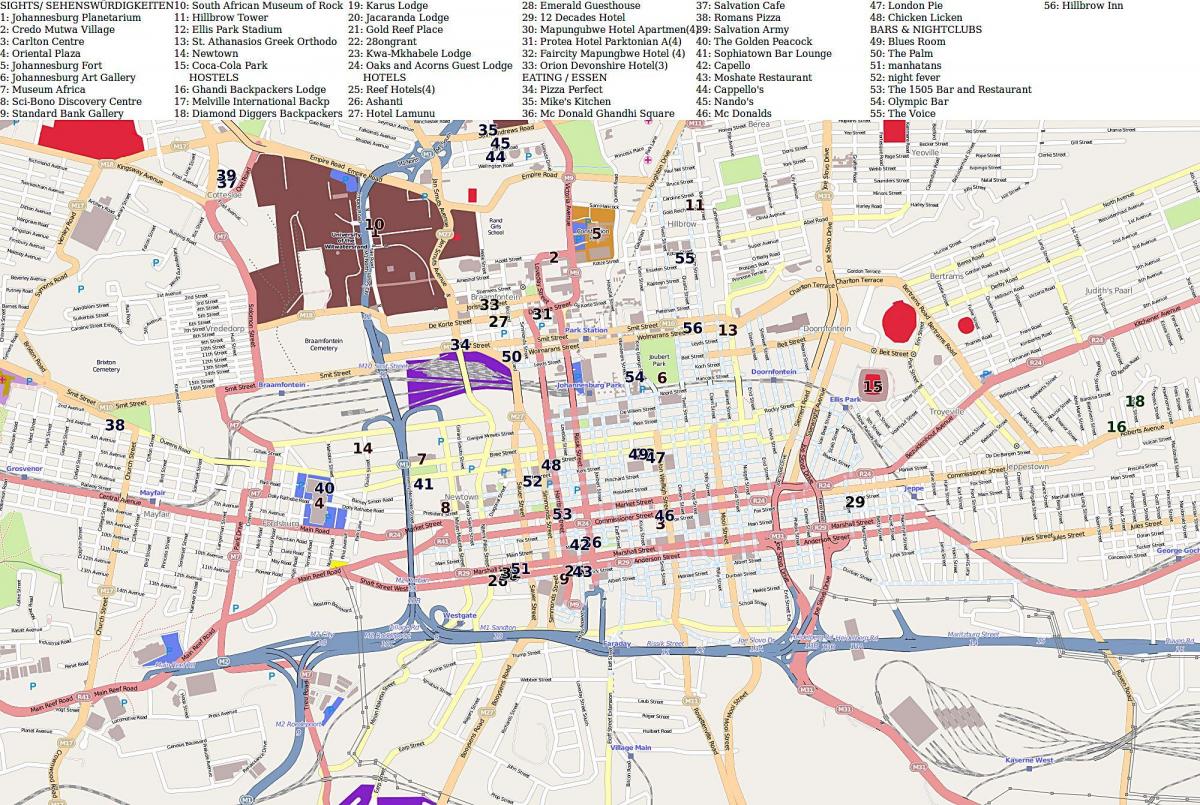 Johannesburg (Joburg Jozi) Stadtzentrum Karte